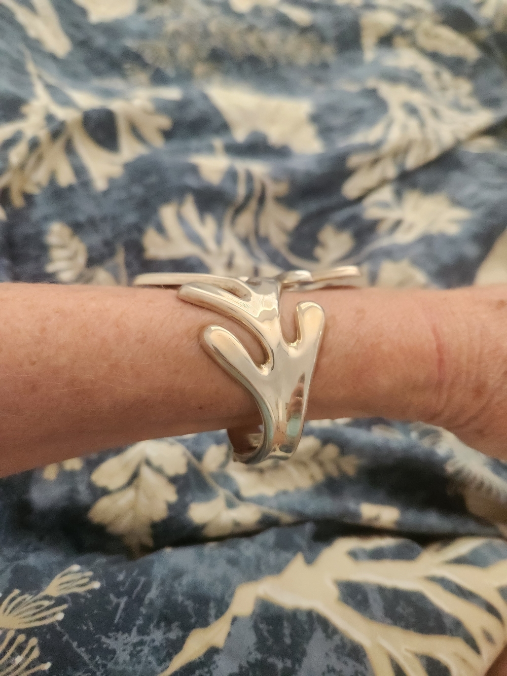 Taxco Sterling Silver Abstract Coral/leaf Cuff Bracelet - Picture 5 of 9